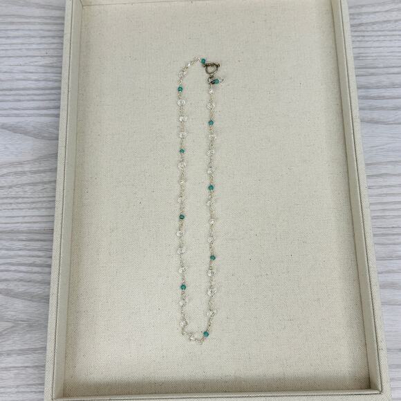 Handcrafted Necklace w/ Clear Quarts Crystal Amazonite Beads Pearl Toggle Clasp - Picture 6 of 6